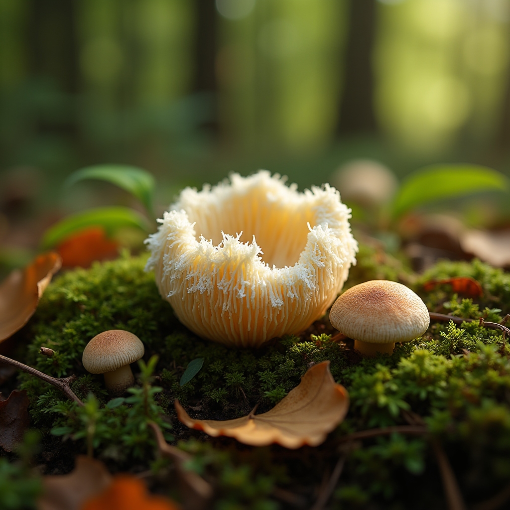 Myzel-Verpackungsformteil aus Pilzwurzeln auf natürlichem Hintergrund mit Waldmoos